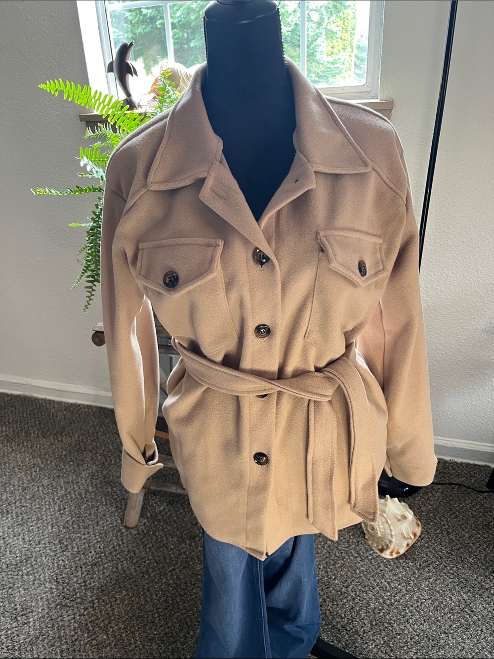 Women’s Belted Soft Fleece Jacket - Beige